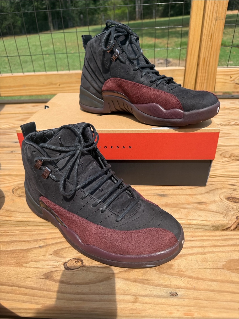 Jordan Men’s Air Jordan 12 Retro  High-Top Sneakers in Black and Burgundy